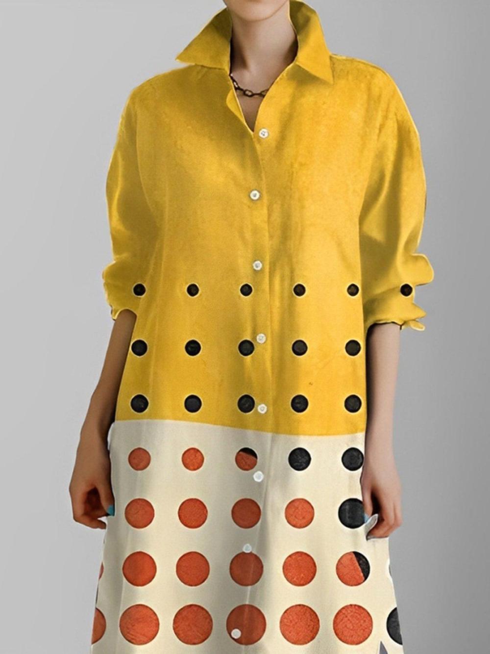 Women Casual Geometric Printing Shirt Collar Midi Dress | Shirt Dresses